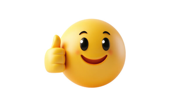 Naklejki emoji smiling and giving a thumbs up isolated on transparent white background, clipping path