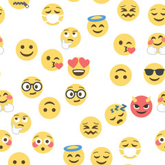 Seamless pattern of emoticons and emoji, emoji vector illustration, emoji background for social network.