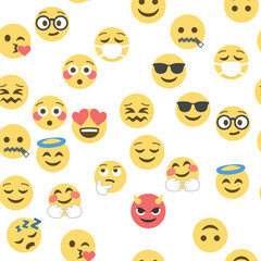 Fototapeta premium Seamless pattern of emoticons and emoji, emoji vector illustration, emoji background for social network.
