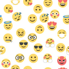 Fototapeta premium Seamless pattern of emoticons and emoji, emoji vector illustration, emoji background for social network.