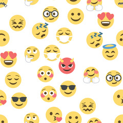 Obraz premium Seamless pattern of emoticons and emoji, emoji vector illustration, emoji background for social network.