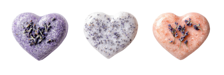 Heart-shaped lavender bath bombs on transparent background png