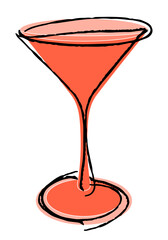 Cocktail glass in freehand sketch style isolated on white. Vintage vector alcohol drink illustration.