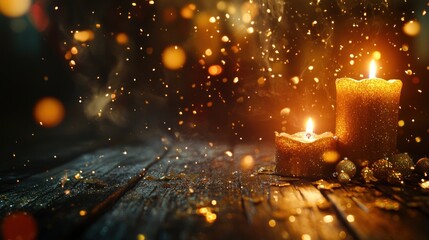 Golden Candles Christmas Decor Festive Sparkling Background