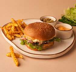 chicken burger with fries restaurant menu