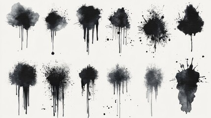 Collection of Rich Black Watercolor Splash Brushes