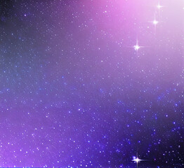 Obraz premium Night cloudy sky. Purple and blue abstract space with stars and sparkles. Cute dreamy wallpaper with magic light. Dark evening heaven landscape.gradient sunrise with twilight calm dusk.generative ai
