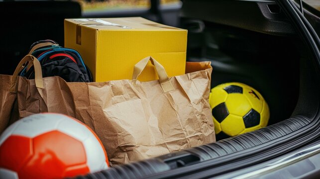 Packed car trunk ready for a trip. AI.