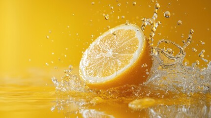 A funny business lady jumping high with excitement, holding a notebook, isolated on a yellow background.