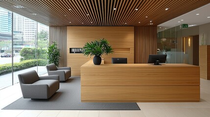 Modern Wooden Reception Area Office Design