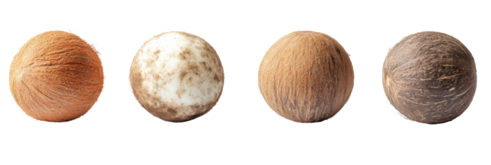 Different stages of coconut maturity and texture on a transparent background png