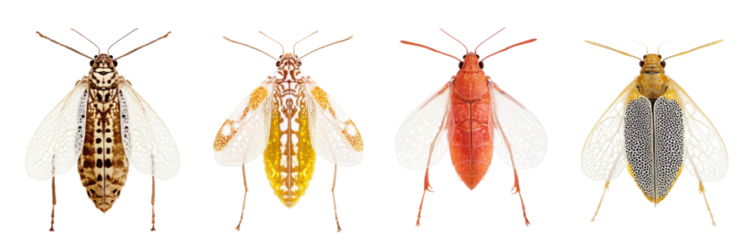 Diverse colorful moths with patterned wings on transparent background png