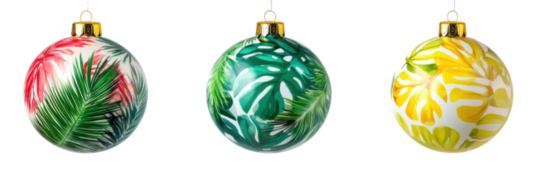 Colorful tropical leaf pattern ornaments for holiday decoration on transparent background png