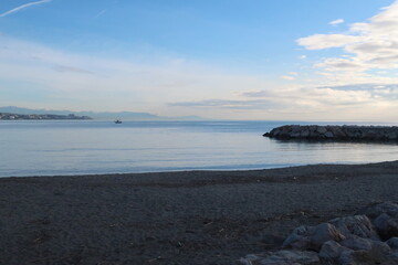 Morning scene on the beach of Fuengirola in Spain