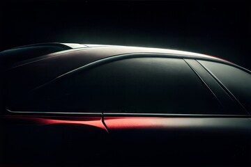 Fototapeta premium Sleek car silhouette with glowing taillights against a dark background, automotive design concept 