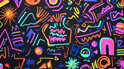 Fototapeta premium Vibrant Neon Abstract Shapes on Dark Background for Creative Design