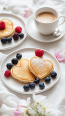 Romantic Breakfast with Heart-Shaped Pancakes