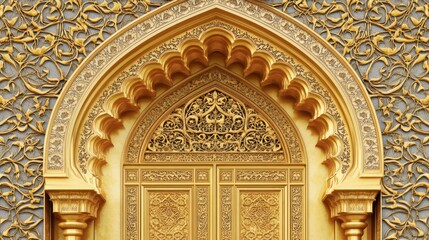 Ornate Golden Arch Door Islamic Architecture Detail