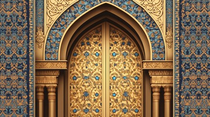 Ornate Golden Palace Doors with Blue Tilework