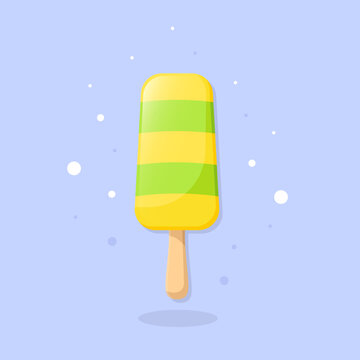 recommend clip art: Fruit ice cream. Yellow and green striped popsicles on blue background.