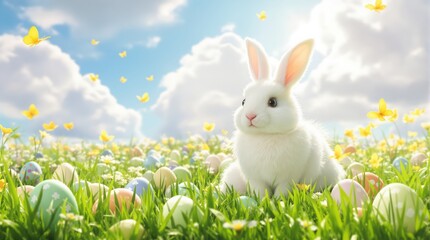 Fototapeta premium easter bunny with easter eggs