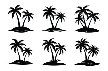 Palm tree Silhouette, set of black silhouettes of a palm tree, silhouette of a palm tree isolated, Tropical and Nature