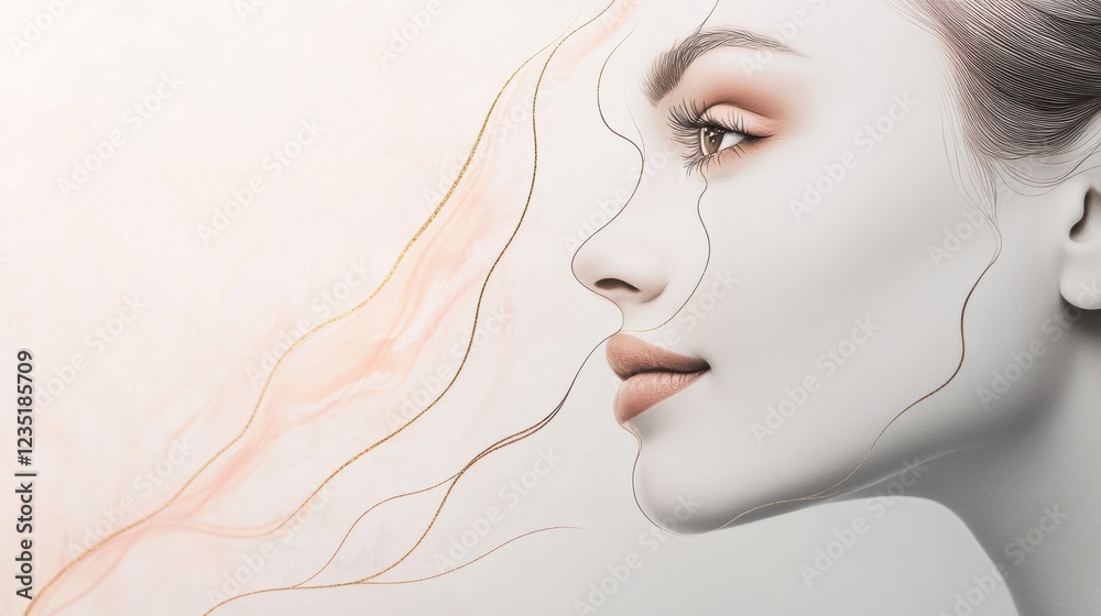 Poster Artistic silhouette of a womans face with golden ratio lines showcasing beauty and proportion in a minimalist style. Generative AI