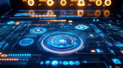Obraz premium Futuristic Interface with Data Circles and Light Effects