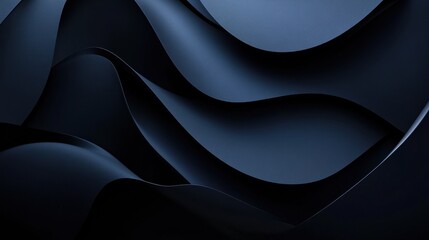 Fototapeta premium Abstract overlapping dark blue shapes with smooth gradients and shadows, leaving a blank central space for text or graphics 