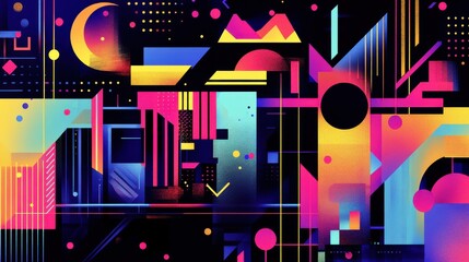 Vibrant Abstract Geometric Patterns in Bold Neon Colors