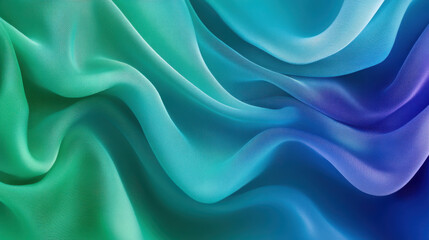 Obraz premium A flowing silk fabric in gentle waves, transitioning seamlessly between shades of ocean blue and forest green, with an organic and mesmerizing gradient effect