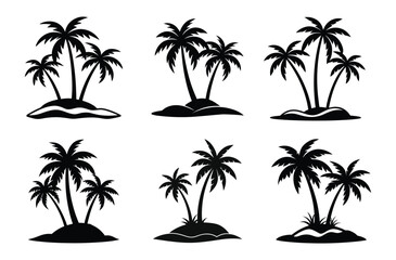 Palm tree Silhouette, set of black silhouettes of a palm tree, silhouette of a palm tree isolated, Tropical and Nature