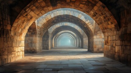 Naklejka premium A long, narrow tunnel made of stone