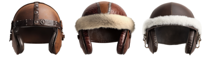 Vintage-Lederhelme mit Pelzbesatz auf dem Display png