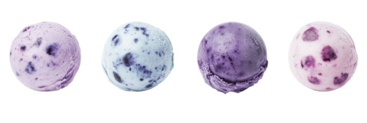 Vielzahl von lila und rosa Beeren-Eiskugeln auf transparentem Hintergrund für Dessertliebhaber png