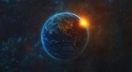 Obraz premium Stunning Earth Sunrise Space View Night City Lights