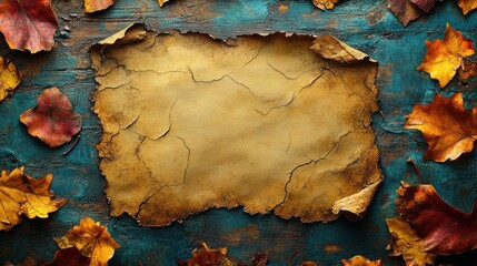 Autumn leaves frame parchment paper backdrop
