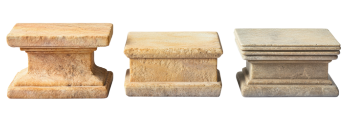 Drei Steinsockel ausgerichtet isoliert auf transparentem Hintergrund png