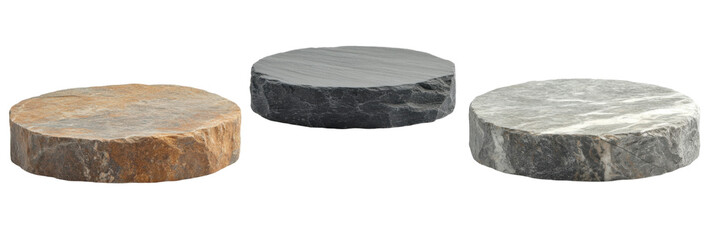 Drei rustikale Natursteinplattformen zur Pr&auml;sentation oder Dekoration png