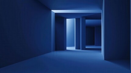 Fototapeta premium Mysterious Blue Room with Geometric Shadows and Light Play
