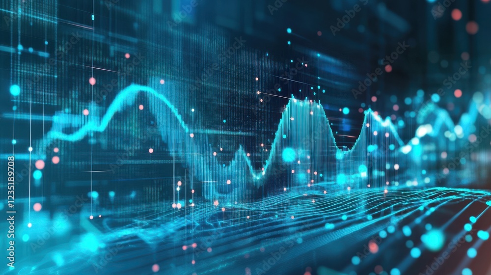 Poster abstract digital data visualization with graph and dots motion