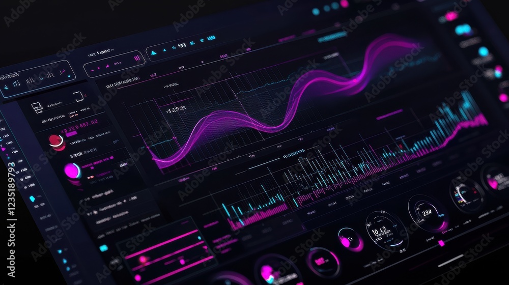 Poster modern data visualization interface with neon color elements