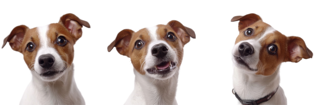 Drei Jack Russell Terrier mit neugierigen Ausdrücken auf transparentem Hintergrund png