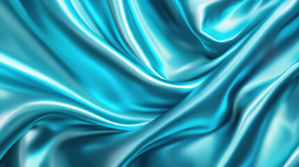 Obraz premium A minimalist composition of a smooth, flowing textile in radiant hues of turquoise and sapphire, undulating in soft curves