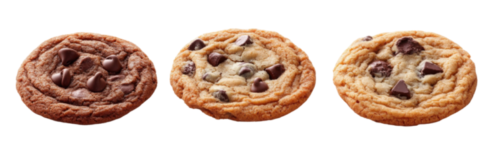 Drei köstliche Schokoladenkekse in verschiedenen Geschmacksrichtungen auf transparentem Hintergrund png