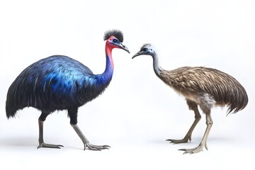 Cassowary and Emu Playing Together