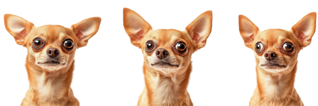 Drei neugierige Chihuahuas mit großen Augen und spitzen Ohren png