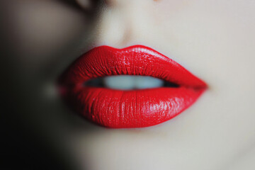 Obraz premium Captivating detail of luxurious red lips highlighting texture and vibrancy for an alluring beauty statement