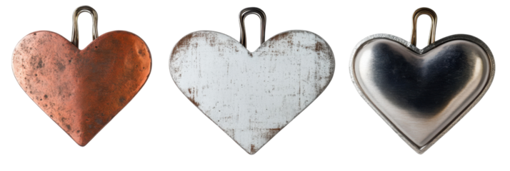 Rustikale, weiße, herzförmige Dekorationen aus Metall mit Klammern auf transparentem Hintergrund png