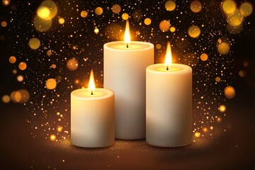 Three Burning Candles Golden Lights Festive Background